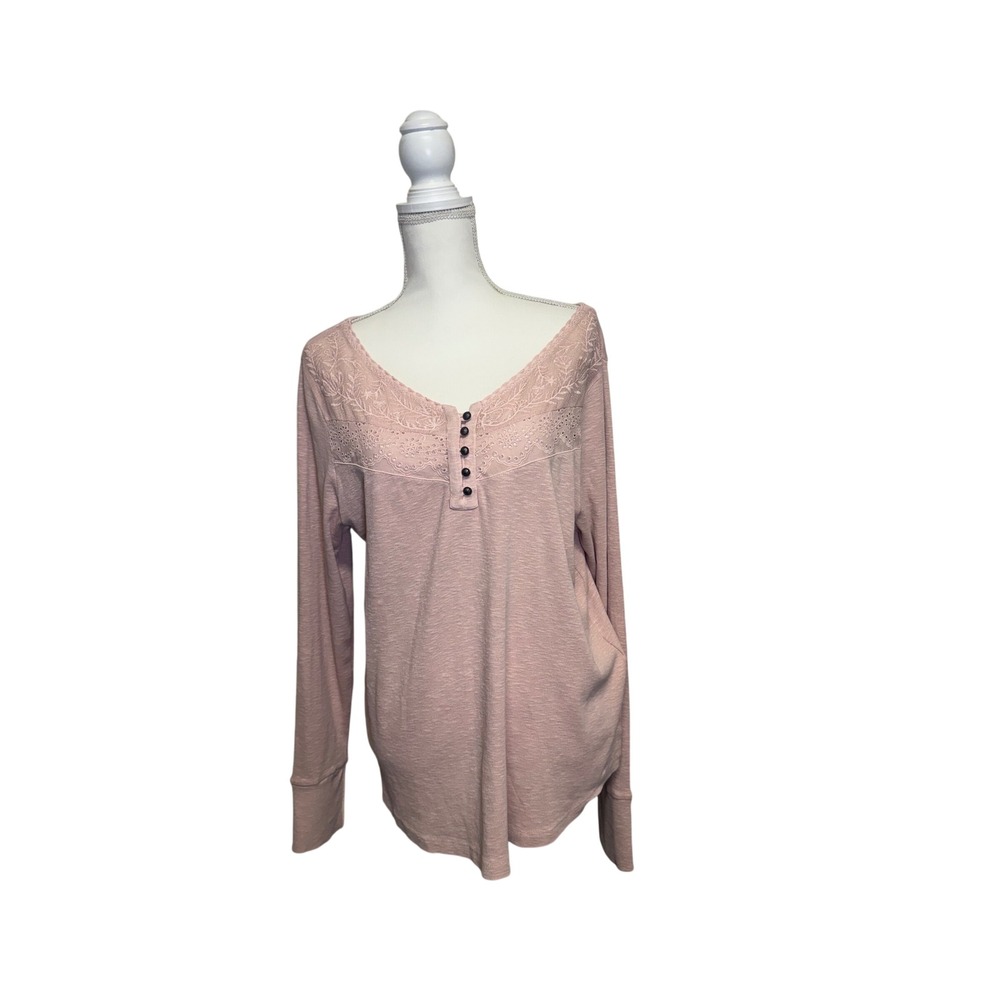 Lucky Brand Women's Pink Floral Lace‎ Long Sleeve Shirt with Buttons Size XXL